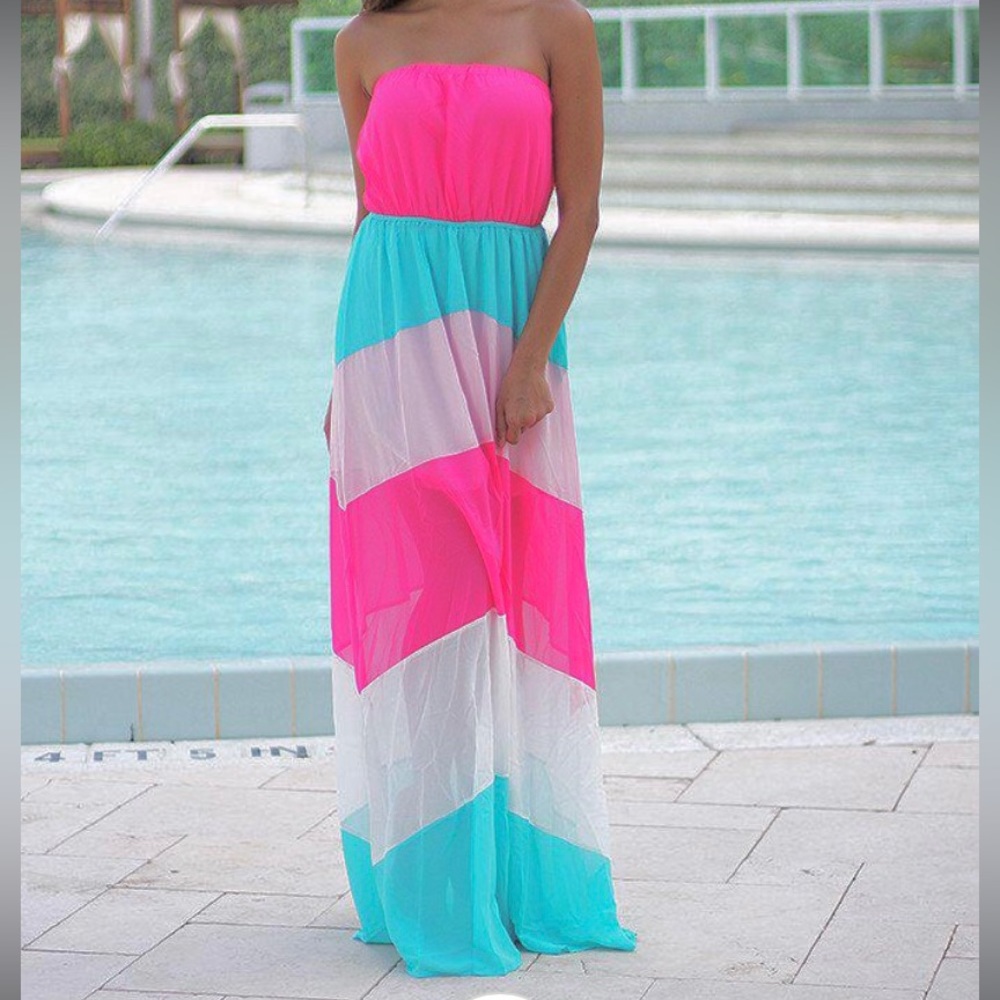 NEON‎ PINK AND AQUA MAXI DRESS
